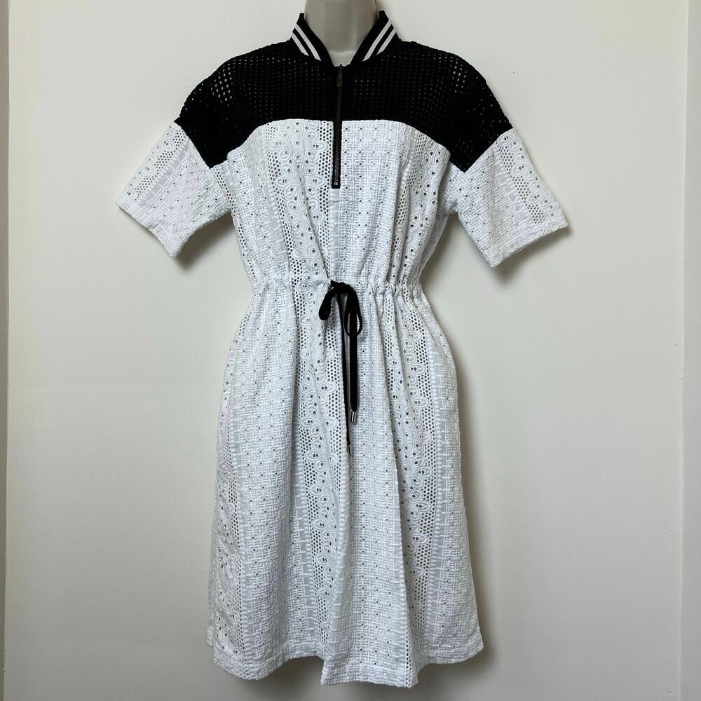 Danli Feler White Black Mesh Eyelet Drawstring Dress Women’s Size Medium Sporty